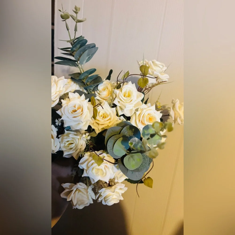 White Floral Arrangement in Ceramic Vase